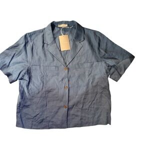 Everlane Short Sleeve Linen Button Up Shirt Blue Size XL
